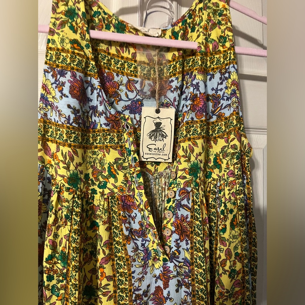 Easel Yellow and Blue Floral jumpsuit.
